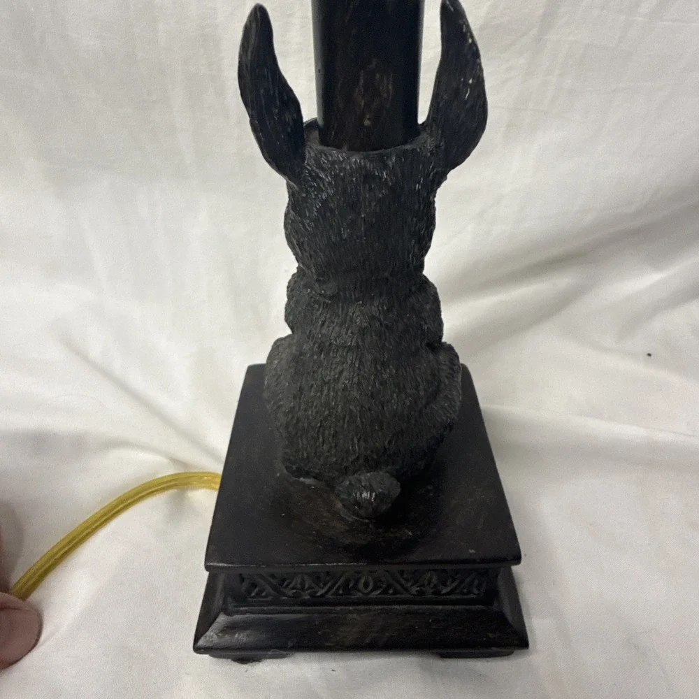VTG Rabbit Table Lamp Bunny Base Fringe Shade Rustic Whimsy Cottage Goth Decor